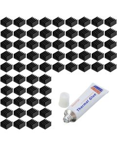 Easycargo 100pcs VRM 9mm Heatsink Kit + 10g Thermal Conductive Adhesive Silicone Glue, Small Mini Cooler Heat Sink for Cooling VRM GPU Motherboard Stepper Driver MOSFET Voltage Regulators 9mmx9mmx5mm